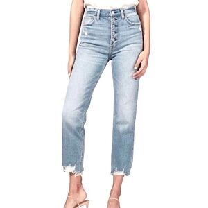 Abercrombie & Fitch Cotton Mix Ultra High Rise Buttoned Ankle Straight Jeans 25